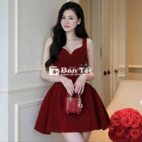 Đầm 2 dây dáng xèo nhung đỏ - Size L