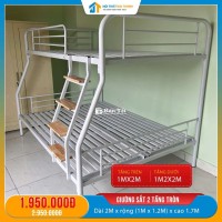 Giường 2 Tầng Lệch Sắt Ống Tròn 1m - 1m2, Giao Nhanh, Miễn Phí Lắp Đặt, BH 1 Năm
