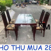 BÀN GỔ MẶT KÍNH 1M4 # BÀN GỔ TỰ NHIÊN 4 GHẾ