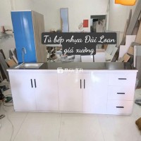 Tủ bếp nhựa Đài Loan kt 2m #kèm bồn vòi, mặt gạch