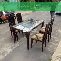 Bộ Bàn 4 Ghế Gỗ Cao Cấp - Mặt Kính Sang Trọng