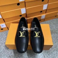 Giày Nam Moca LV Đen Viền Hoạ Tiết
