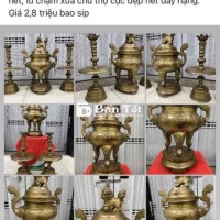 bộ lư đồng tam sự chữ thọ xưa cao 52cm nặng 11,2kg