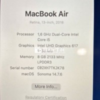 Macbook air 2018 Core i5 1.6Ghz Ram 8Gb