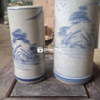 cặp bình gốm men ran vẽ sơn thủy suu tầm