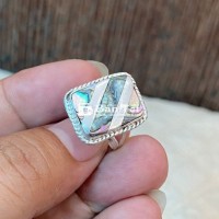 Nhẫn bạc hiệu mặt ốp xàcừ, chữ nhật xưa cực sang