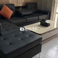 thanh lý sofa da L màu đen siêu êm, mới 99%