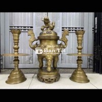 bộ lư đồng tam sự xưa to đẹp cao 56cm nặng 13,5kg