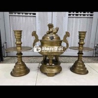 bộ lư đồng tam sự Huế chữ Thọ xưa cao 40cm