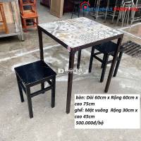 BỘ BÀN GHẾ CAFE CHÂN SẮT MẶT ĐÁ CŨ