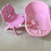 Combo thau tắm, ca tắm bé và ghế hồng Duy Tân  