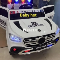 Xe ô tô điện cảnh sát bánh cao su-ghế da