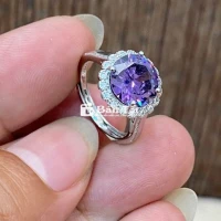 Nhẫn Nữ hợp kim mạ bạc, viền đính đá trắng, tím