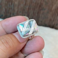 Nhẫn bạc hiệu mặt ốp xàcừ, chữ nhật xưa cực sang