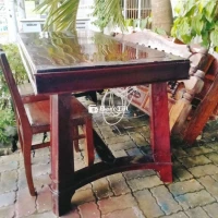 Mặt bàn nguyên 1 tấm ván dày 1.5cm, gỗ nặng kí, bàn chữ H còn tốt  
