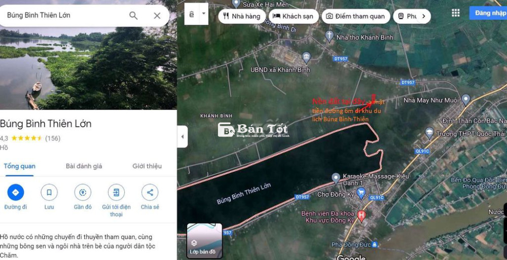 đất mặt tiền đường vào Búng Bình Thiên, gần các khu du lịch, chính chủ