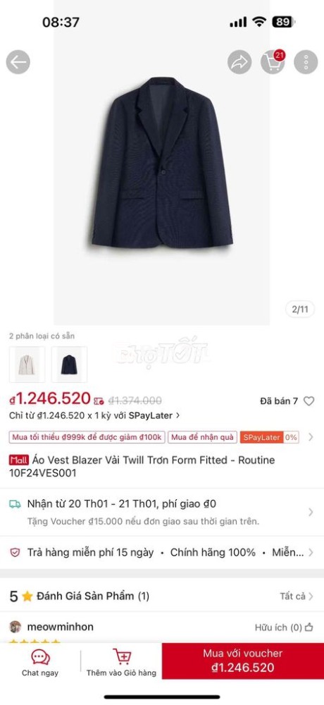 Áo Blazer Vest Form Fitted Cao Cấp