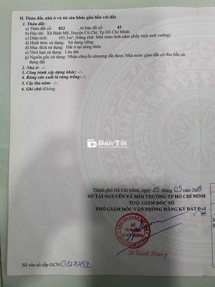 BÁN ĐẤT 1/ KÊNH NHÀ VUÔNG BÌNH MỸ, CỦ CHI