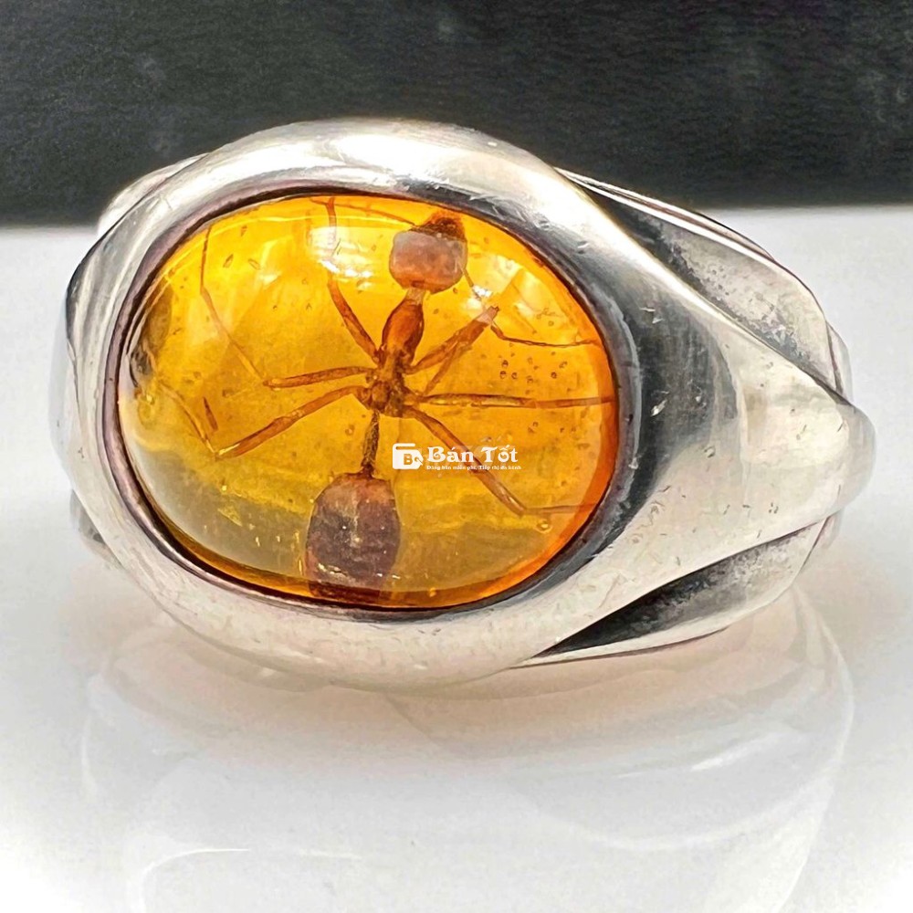 Nhẫn bạc 925 hiệu MARS đính hổ phách kiến