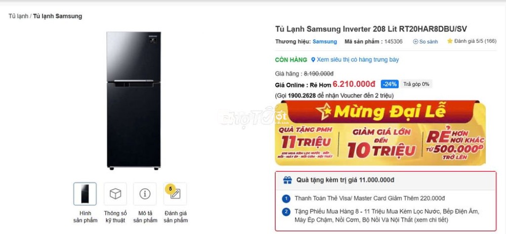 Tủ lạnh Samsung Inverter 208L