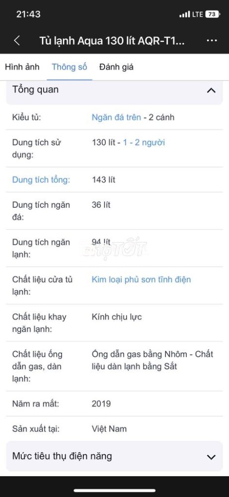 Tủ lạnh Aqua 130 lít AQR-T150FA(BS)