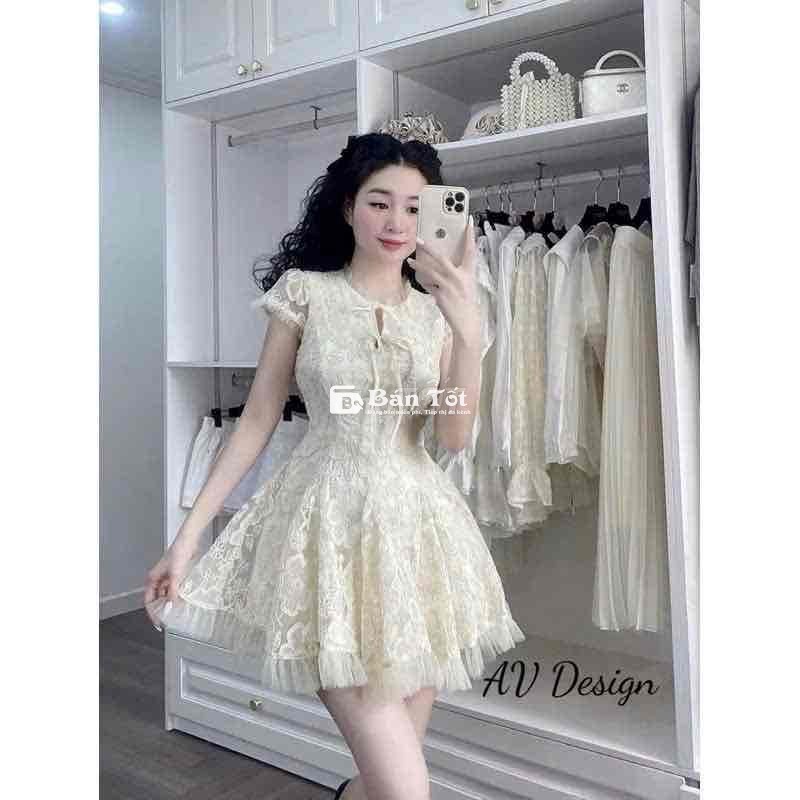 váy ren hoa phối bèo lưới