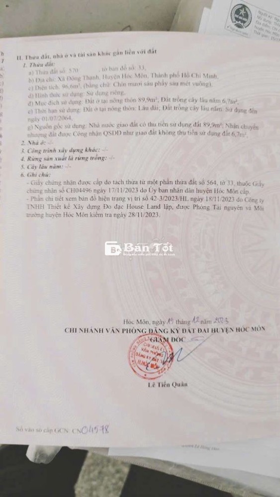 BÁN ĐẤT THỔ CƯ.
1/ Đặng Thúc Vịnh, đối diện cây xăng Đông Thạnh.