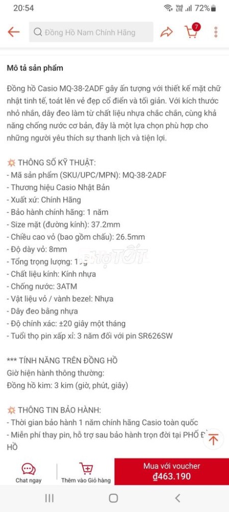 (Mua 460k bán 160k) Casio MQ38 mặt vuông