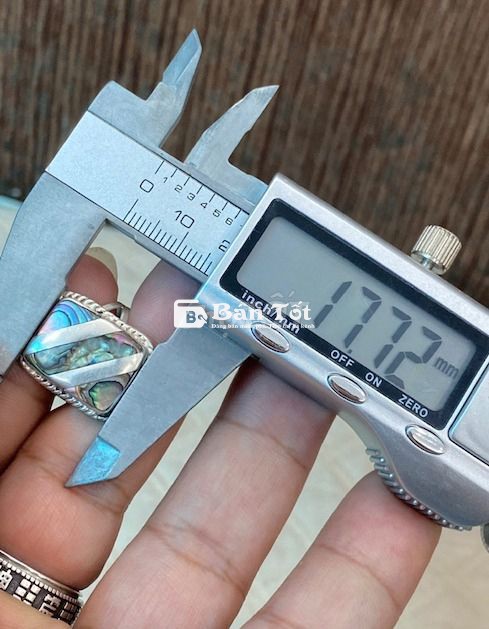 Nhẫn bạc hiệu mặt ốp xàcừ, chữ nhật xưa cực sang
