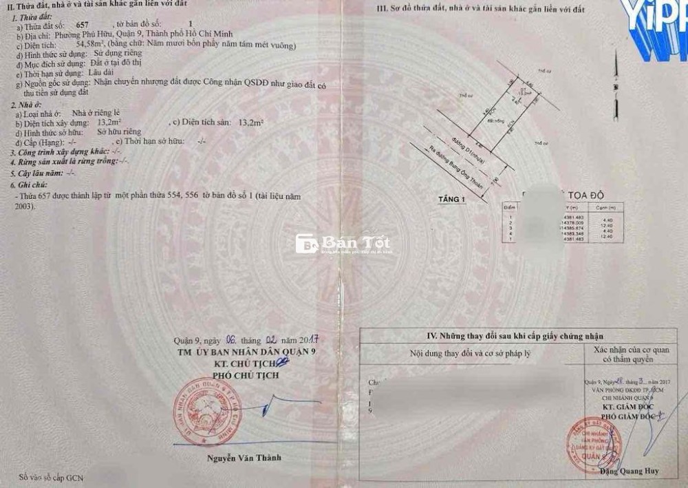 Cần bán lô đất thổ cư -đường bưng ông thoàn , tp thủ đức - giá -3.75ty