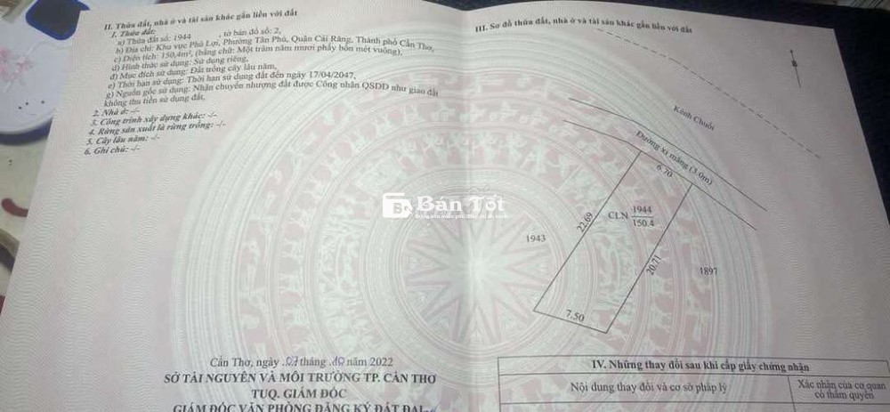 BÁN NỀN 150M2 GIÁ RẺ 600TR GẦN NGUYỄN VĂN QUY CÁI RĂNG SỔ HỒNG