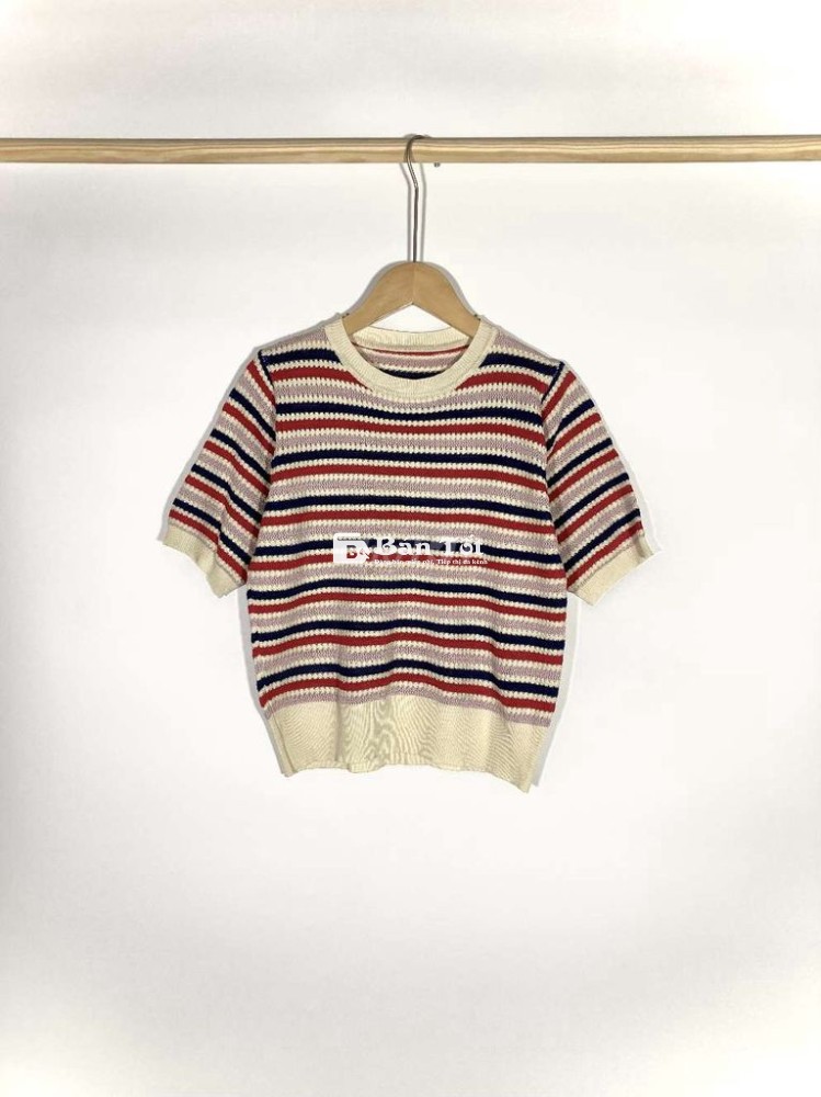 Áo Crochet Hiệu Hàn kẻ ngang trẻ trung Size S M