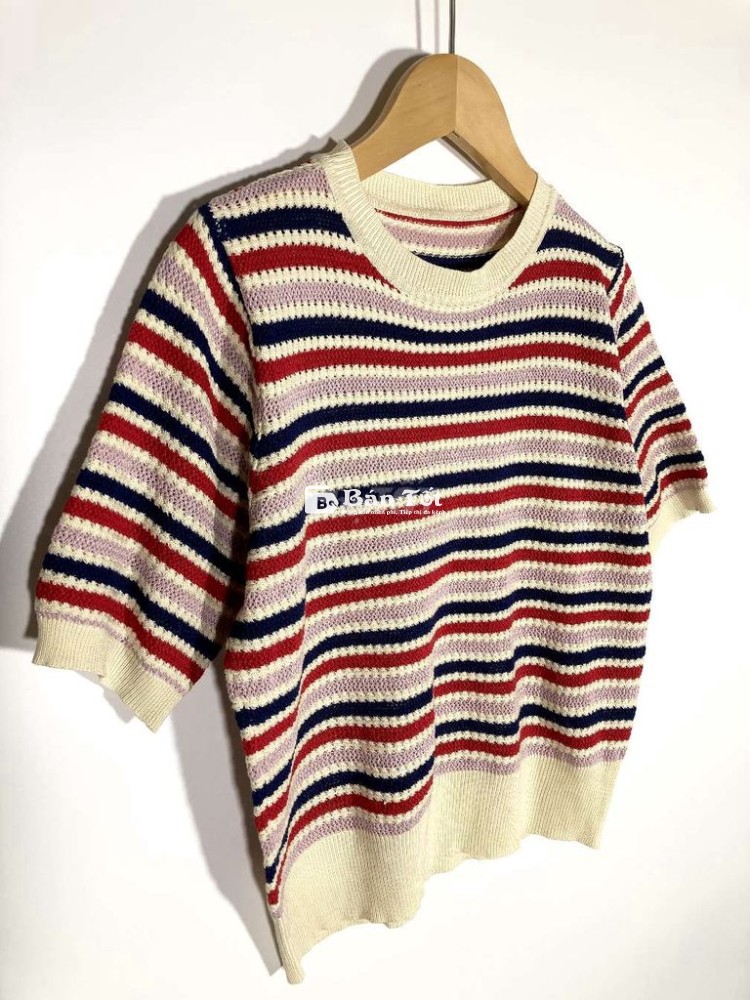 Áo Crochet Hiệu Hàn kẻ ngang trẻ trung Size S M
