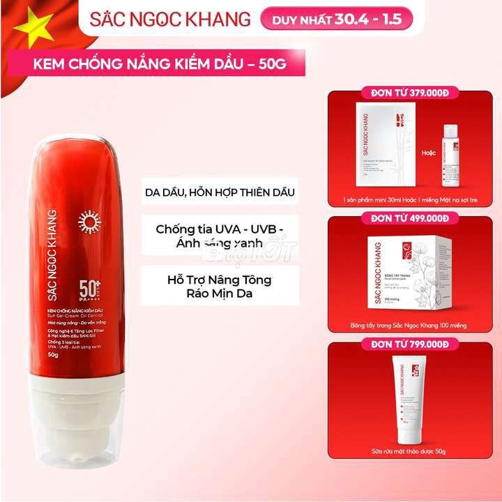 KEM CHỐNG NẮNG KIỀM DẦU SẮC NGỌC KHANG (TUÝP 50G)