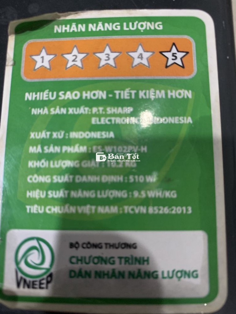 Máy giặt Sharp enverter  10,2kg như mới thanh lý