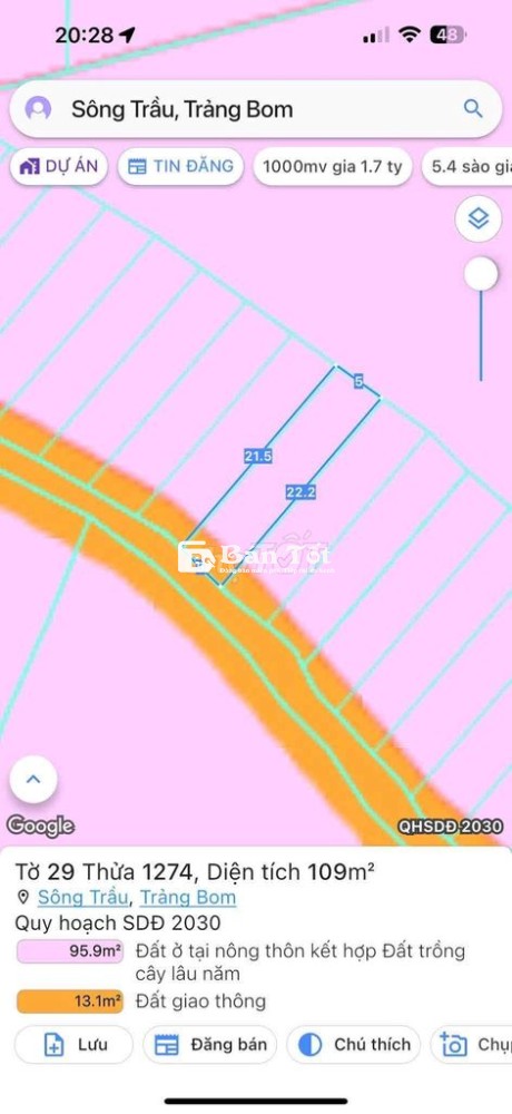 Đất sổ hồng riêng 110m2 giá cực rẻ tại Trảng Bom