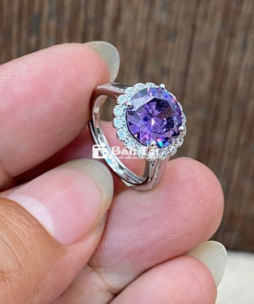Nhẫn Nữ hợp kim mạ bạc, viền đính đá trắng, tím