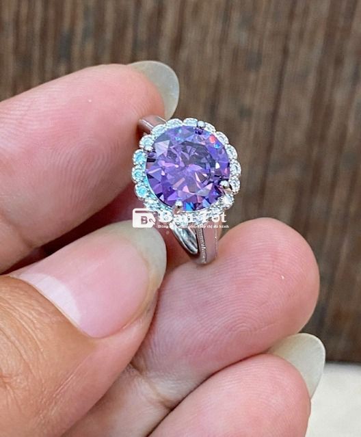 Nhẫn Nữ hợp kim mạ bạc, viền đính đá trắng, tím