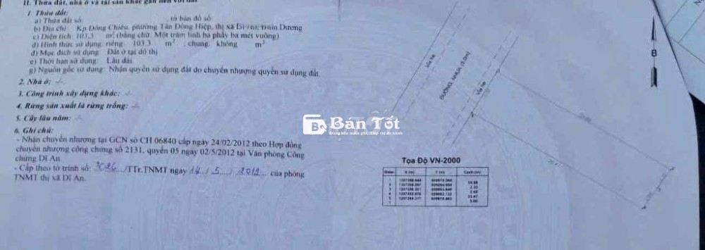 Đất gần ngã ba Ông Xã,Tân Đông Hiệp,TP Dĩ An