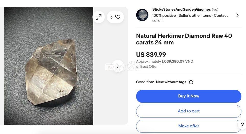 ## Nhẫn bạc Thạch anh KC (Herkimer diamond) thủ công