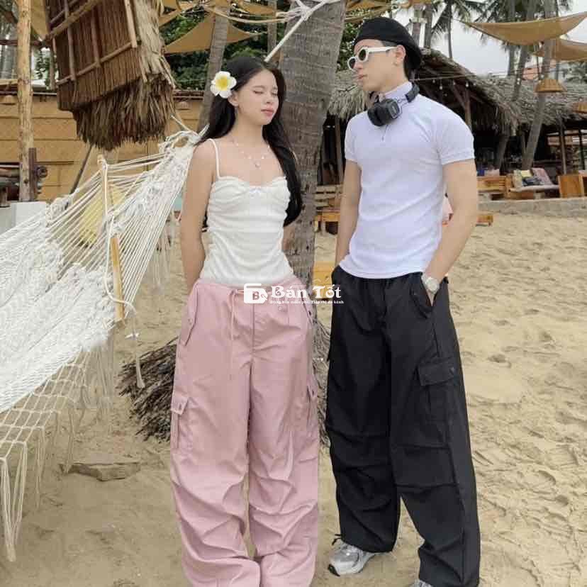 QUẦN DÙ AB HOUSE WHITE PINK DÂY RÚT - Size Freesize  