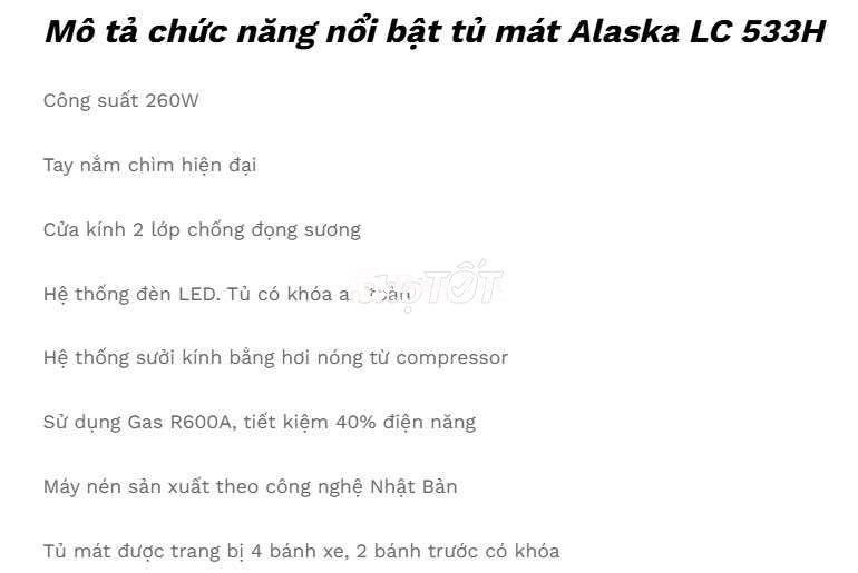Cần thanh lí nhanh tủ mát Alaska LC 533H